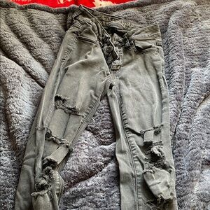 American Eagle Outfitters Gray Distressed Skinny Jeans